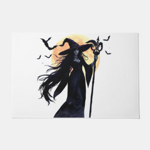 Mystical Witch under a Full Moon Doormat