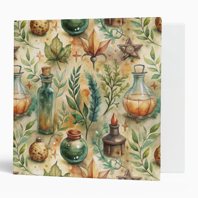 Mystical Witchcraft Bottles Green Brown Binder (Front/Inside)