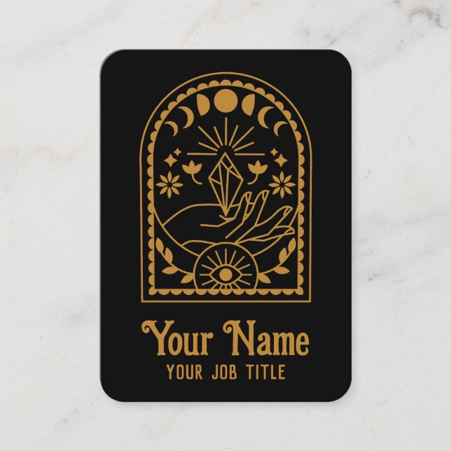 Mystical Witchy Crystal Moon Phases Business Card (Front)