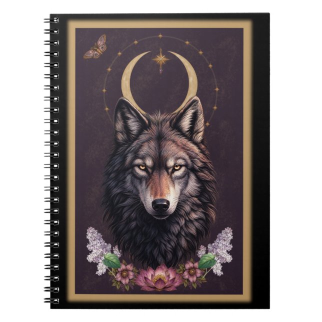 Mystical Wolf - Botanical & Celestial Notebook (Front)