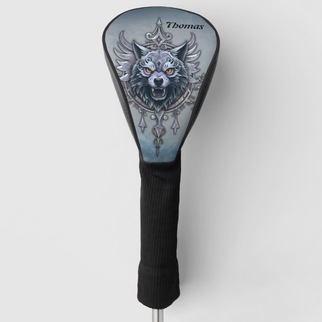 Mystical wolf head.  golf head cover (Front)