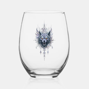 Mystical wolf head.  stemless wine glass