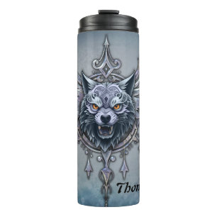 Mystical wolf head.  thermal tumbler
