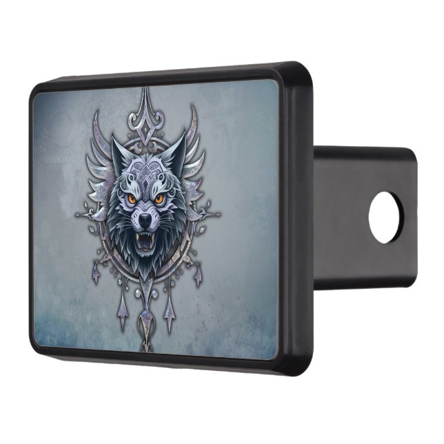 Mystical wolf head.  trailer hitch cover (Left)