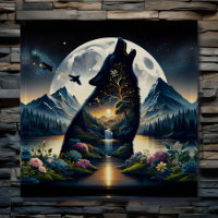Mystical Wolf Howling at Moon Surreal Personalized