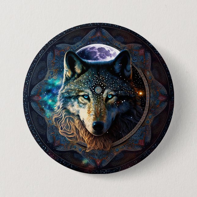 Mystical Wolf Moon Mandala 3 Inch Round Button (Front)