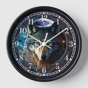 Mystical Wolf Moon Mandala Clock