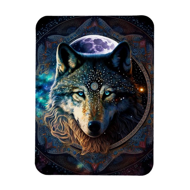 Mystical Wolf Moon Mandala Magnet (Vertical)