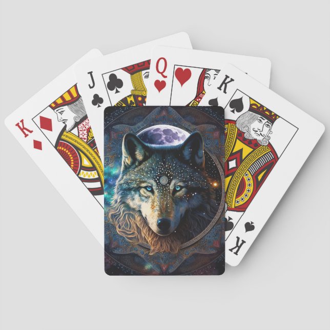 Mystical Wolf Moon Mandala Playing Cards (Back)