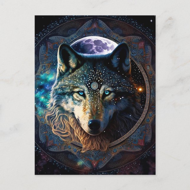 Mystical Wolf Moon Mandala Postcard (Front)