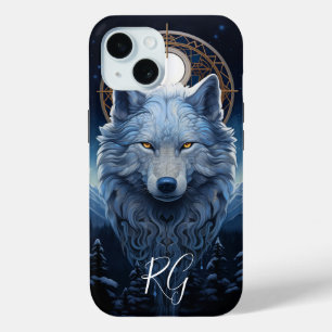 Mystical Wolf Visionary Fantasy Art Monogram iPhone 15 Case