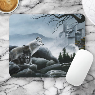 Mystical Wolves Guards Castle Fantasy Wildlife Mouse Pad