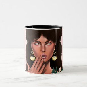 Mystical Woman, Gardenias, Elegant Floral Portrait Two-Tone Coffee Mug
