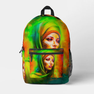 Mystical Woman in Neon Colours Printed Backpack
