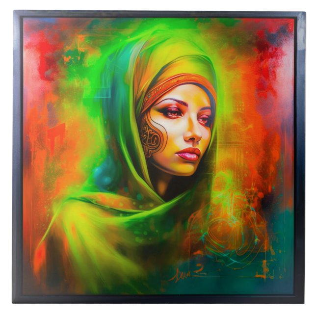 Mystical Woman in Neon Colours Tile (Front)