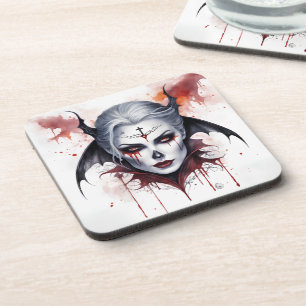 Mystical Woman Vampire Watercolor Halloween Coaster