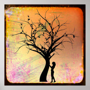 Mystical Women and Tree Silhouette Poster