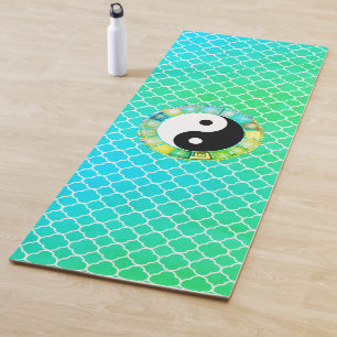 Mystical Yin Yang Symbol on Quatrefoil Yoga Mat
