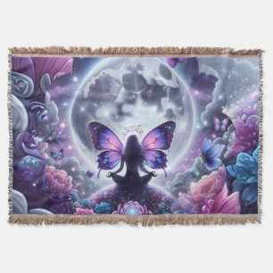 Mystical Zen Butterfly Fairy Full Moon Cosmic Throw Blanket