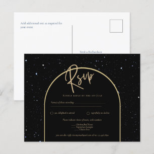 Mystique BLACK GOLD Starry Night Wedding RSVP Postcard