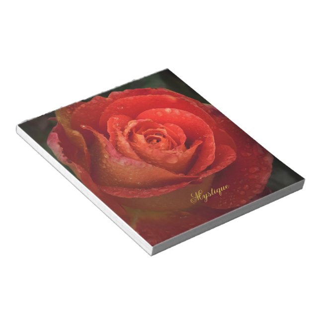 Mystique Dark Botanical Red Orange Rose Notepad (Angled)