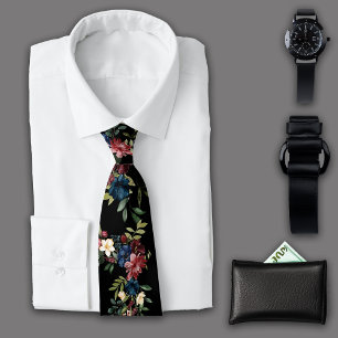 Mystique Florals Botanicals Black Monogram Tie