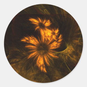 Mystique Garden Golden Abstract Fractal Art Classic Round Sticker