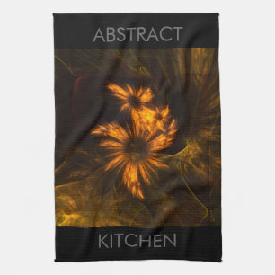 Mystique Garden Golden Abstract Fractal Art Kitchen Towel