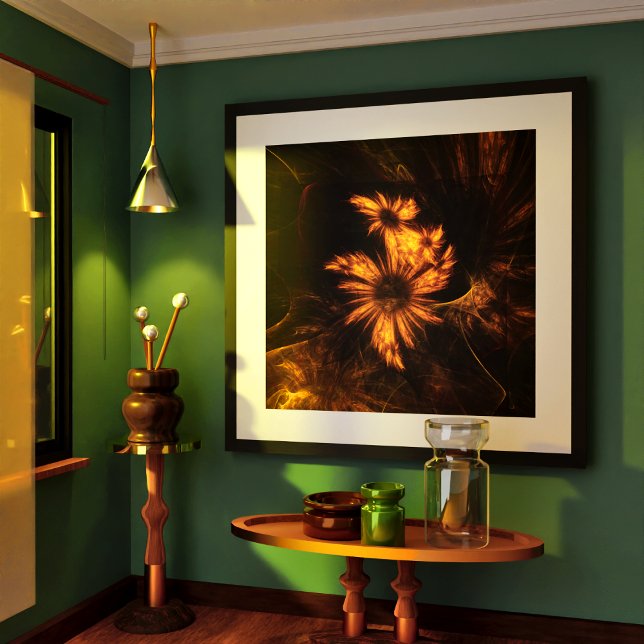 Mystique Garden Golden Abstract Fractal Art Poster (Mystique Garden Abstract Art Poster)