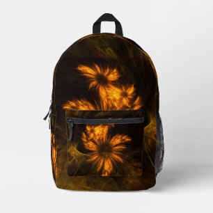 Mystique Garden Golden Abstract Fractal Art Printed Backpack