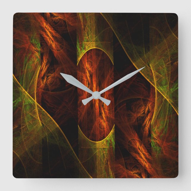 Mystique Jungle Modern Abstract Fractal Art Square Wall Clock (Front)