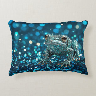 Mystique of the Blue Dimentee Frog On Blue Bokeh Accent Pillow