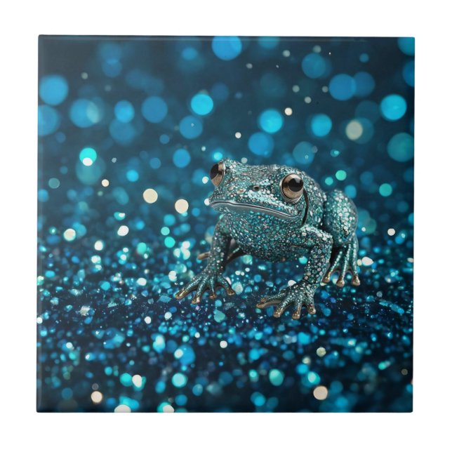 Mystique of the Blue Dimentee Frog On Blue Bokeh Tile (Front)