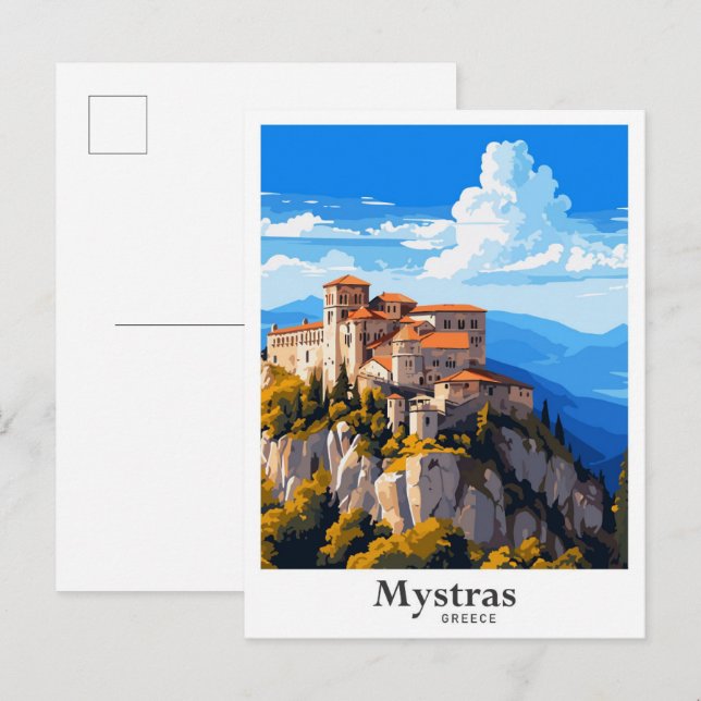 Mystras Greece Vintage Travel Illustration Postcard (Front/Back)