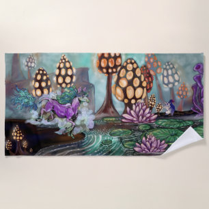 Mysts of the Glowshrooms Fantasy Landscape Beach Towel