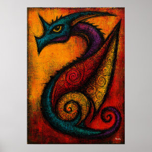 Mythic Dragon in Color Fields Expressionist Poster
