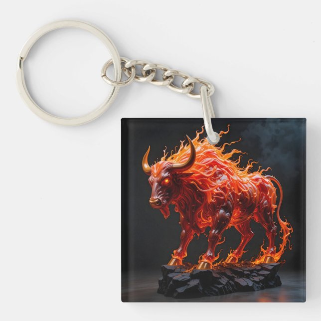 Mythic Fire Bull Keychain (Front)