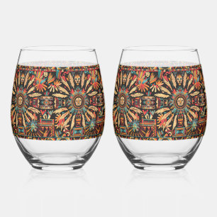 Mythic Sapphire "Aztec Dream" 16oz Stemless Wine G Glass