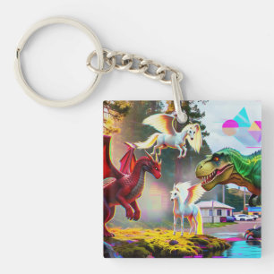 Mythical and Prehistoric Pegasus, Dragon, Dinosaur Keychain