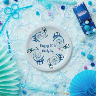 Mythical Animal Blue Dragons Age Birthday Paper Plate
