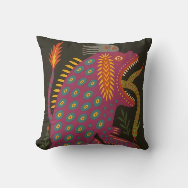 Mythical Creature Folk Art Print Throw Pillow (Front)