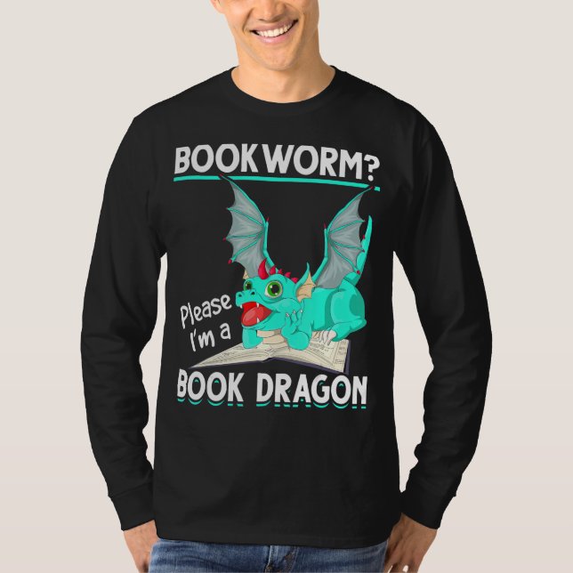 Mythical Creature Reading Bookworm  Book Dragon T-Shirt (Front)