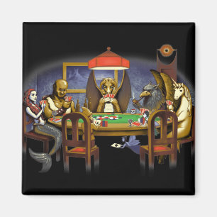 Mythical Creatures Playing Poker Magnet