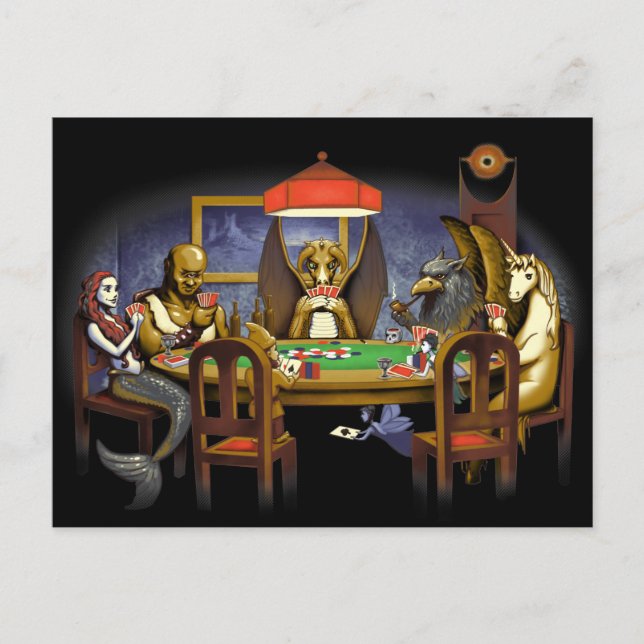 Mythical Creatures Playing Poker Postcard (Front)