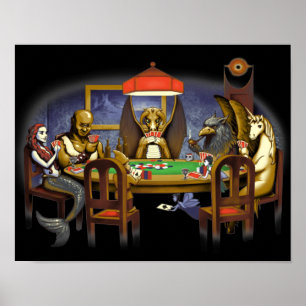 Mythical Creatures Playing Poker Poster