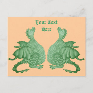 mythical creatures two cute green dragons postcard