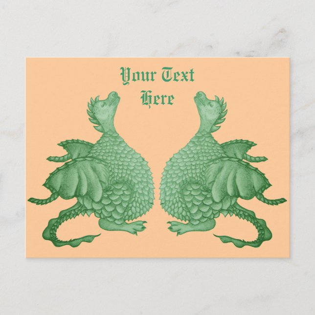 mythical creatures two cute green dragons postcard (Front)