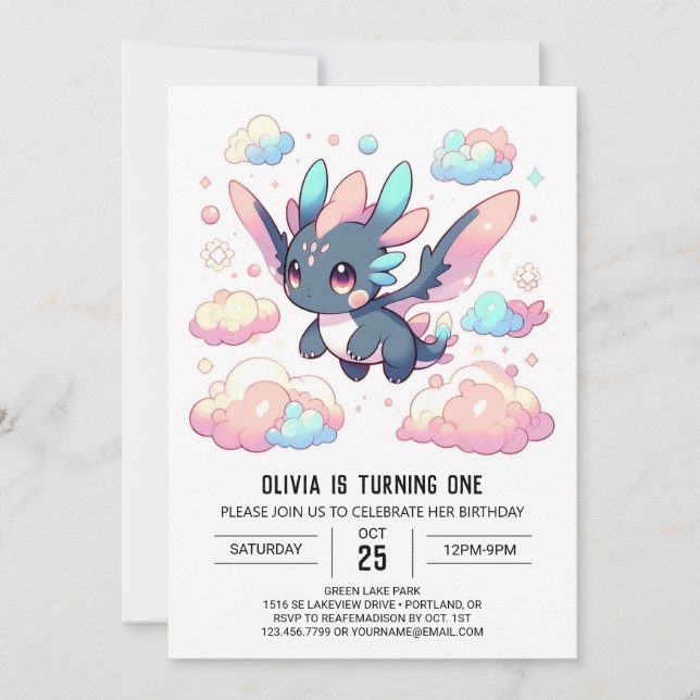 Mythical Dragon 1st Birthday Invitation (Front)