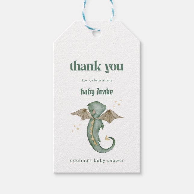 Mythical Dragon Baby Shower Favour Tag Gift Tag (Front)