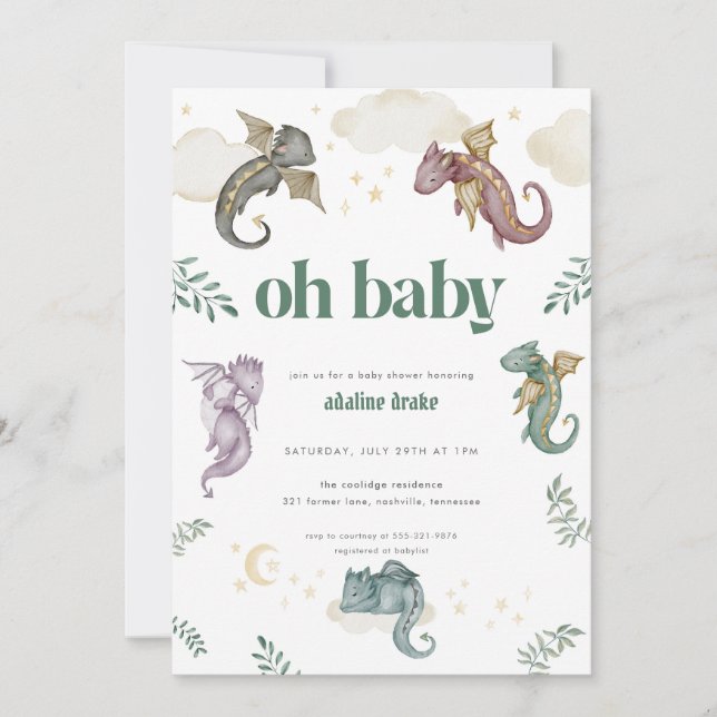 Mythical Dragon Baby Shower Invitation Fairytale (Front)